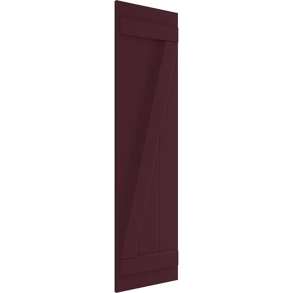 True Fit PVC, Three Board Joined Board-n-Batten Shutters W/Z-Bar, Wine Red , 16 1/8W X 27H